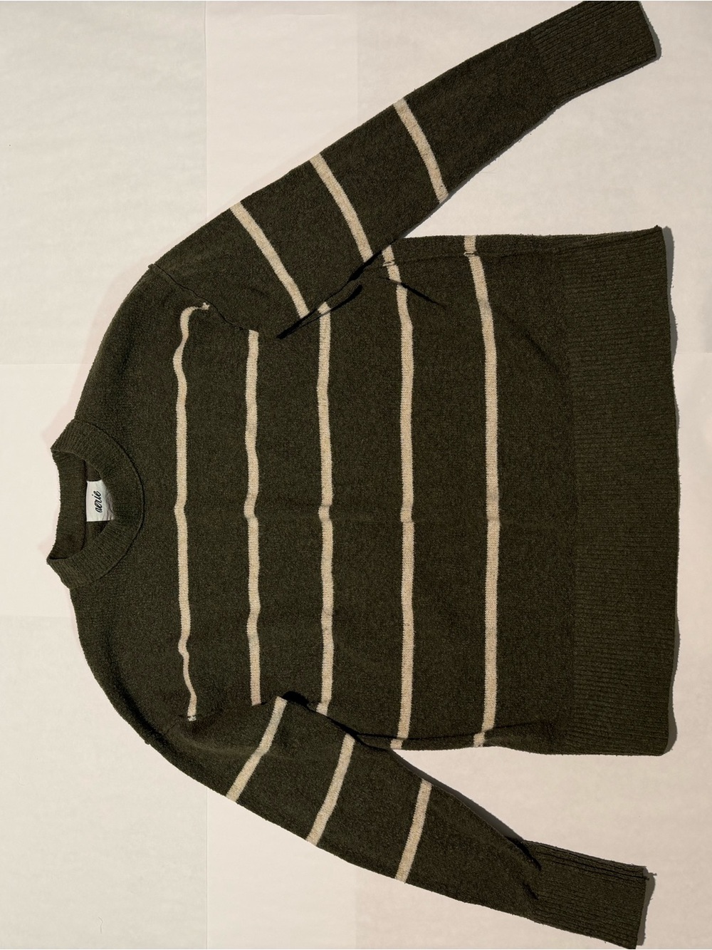 aerie Olive Green Crewneck Sweater with Cream Stripes